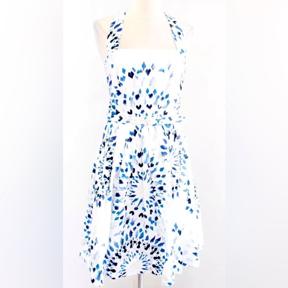 White House Black Market Geometric Print Fit and Flare Halter - Picture 2 of 5